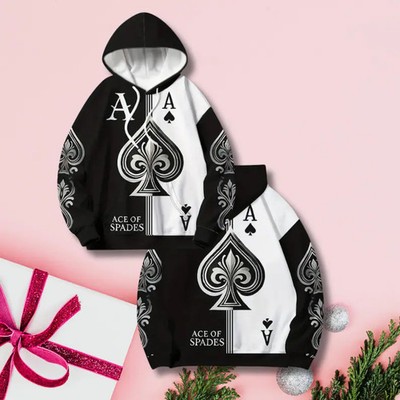 Ace Card Spade Playing Cards Poker Black White Graphic Print 3D Hoodie