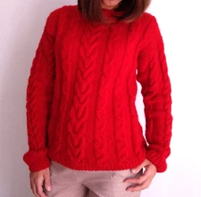 Sweater angora, pullover wool, mohair red jumper winter hand knit