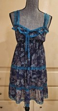 Victoria's Secret Angels Babydoll Slip Dress Blue Paisley Lace Trim Size Small