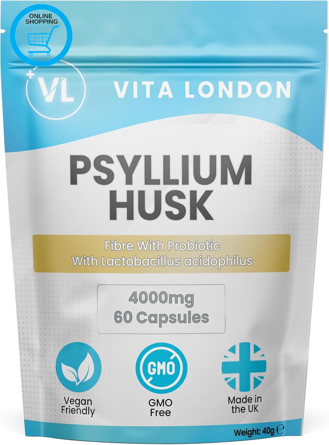 Psyllium Husk Capsules 4000Mg | Fibre Supplement with Acidophilus Probiotic | 60