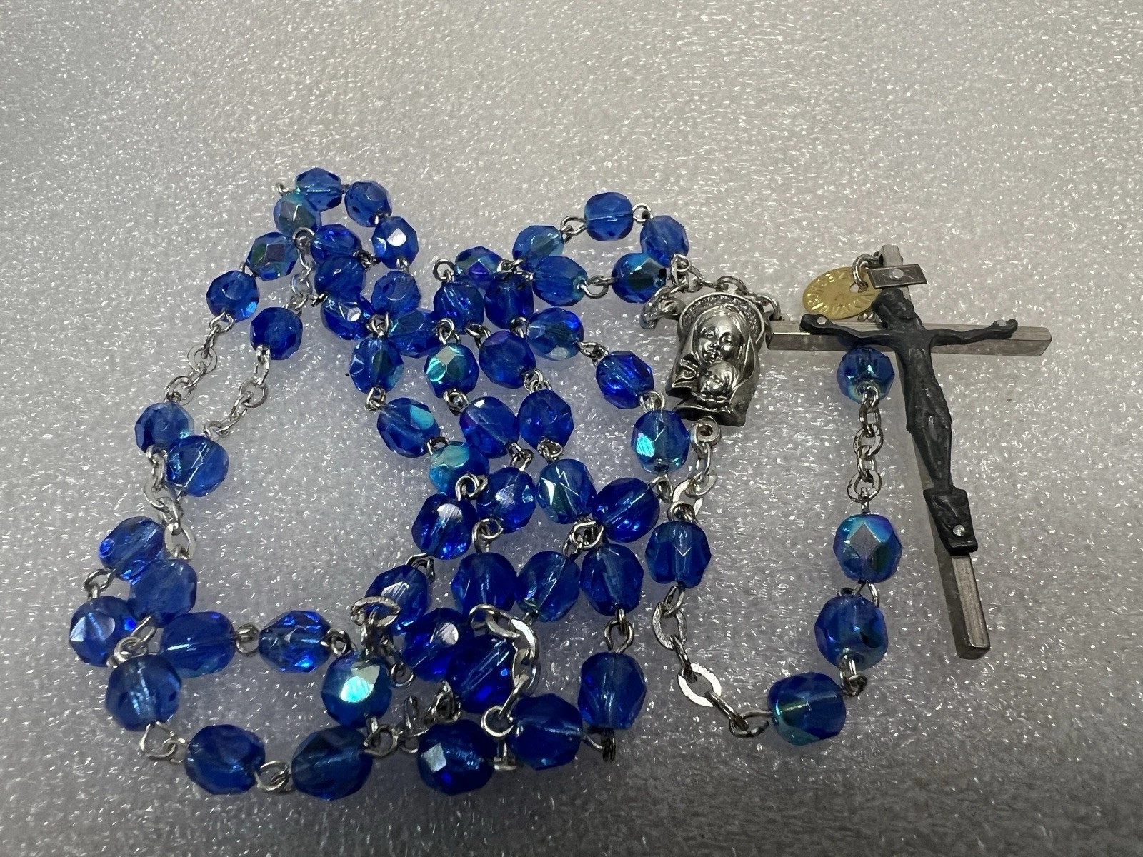 Vintage Blue Glass Faceted Beads Catholic Rosary - Picture 1 of 6