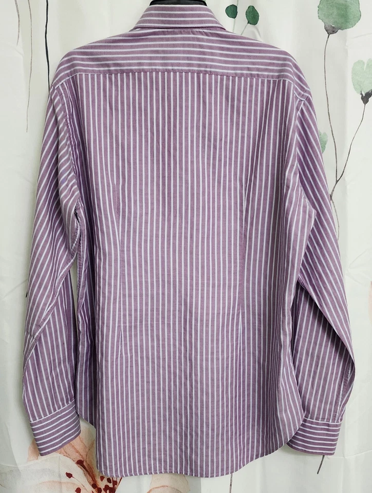 Zara Mens Long Sleeve Shirt Striped Size 17 Tailored Fit Made in Portugal - Image 2 of 4