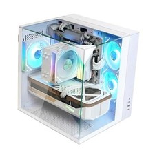 ZQBE ATX Mid Tower PC Case, 3 x PWM ARGB Fans with Multi-Port Fan Hub White
