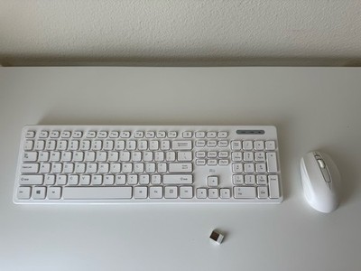 Rii RK200 Wireless Keyboard Mouse Combo, Plug & Play, White QWERTY