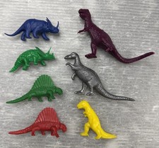 vintage 1960s Marx MPC DINOSAUR FIGURE LOT/7 grape T-REX metallic Trachodon