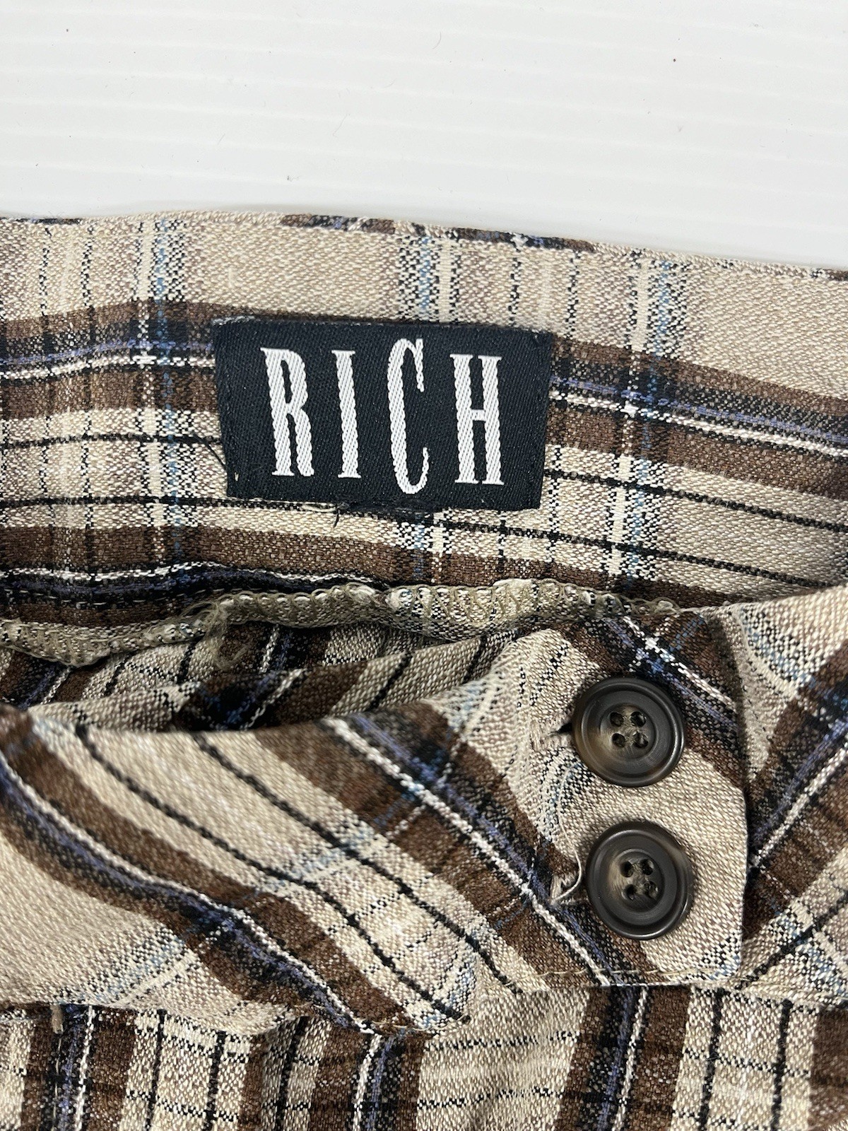 Rare Vintage Y2K RICH Plaid Low Rise Flare Pants Indie size 8-10 27inch image 5