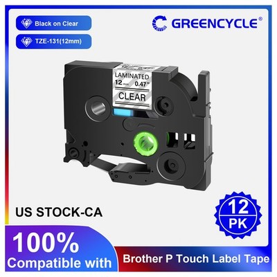 For Brother P-Touch TZe-131 TZ 12mm Black on Clear Standard Laminated Tape 12PCS