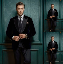 Black Velvet Mens Suits Peak Lapel Jacket Prom Party Tuxedos Evening Dinner Coat