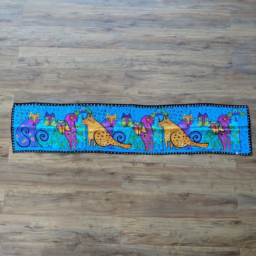 Vtg Laurel Burch Silk Scarf Dogs Puppies Cats Kittens Bright Whimsical Rectangle - Picture 3 of 9