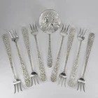 S. Kirk & Son Sterling Repousse 5 3/8" Cocktail Fork(8) & Bon Bon Spoon 188.8gr
