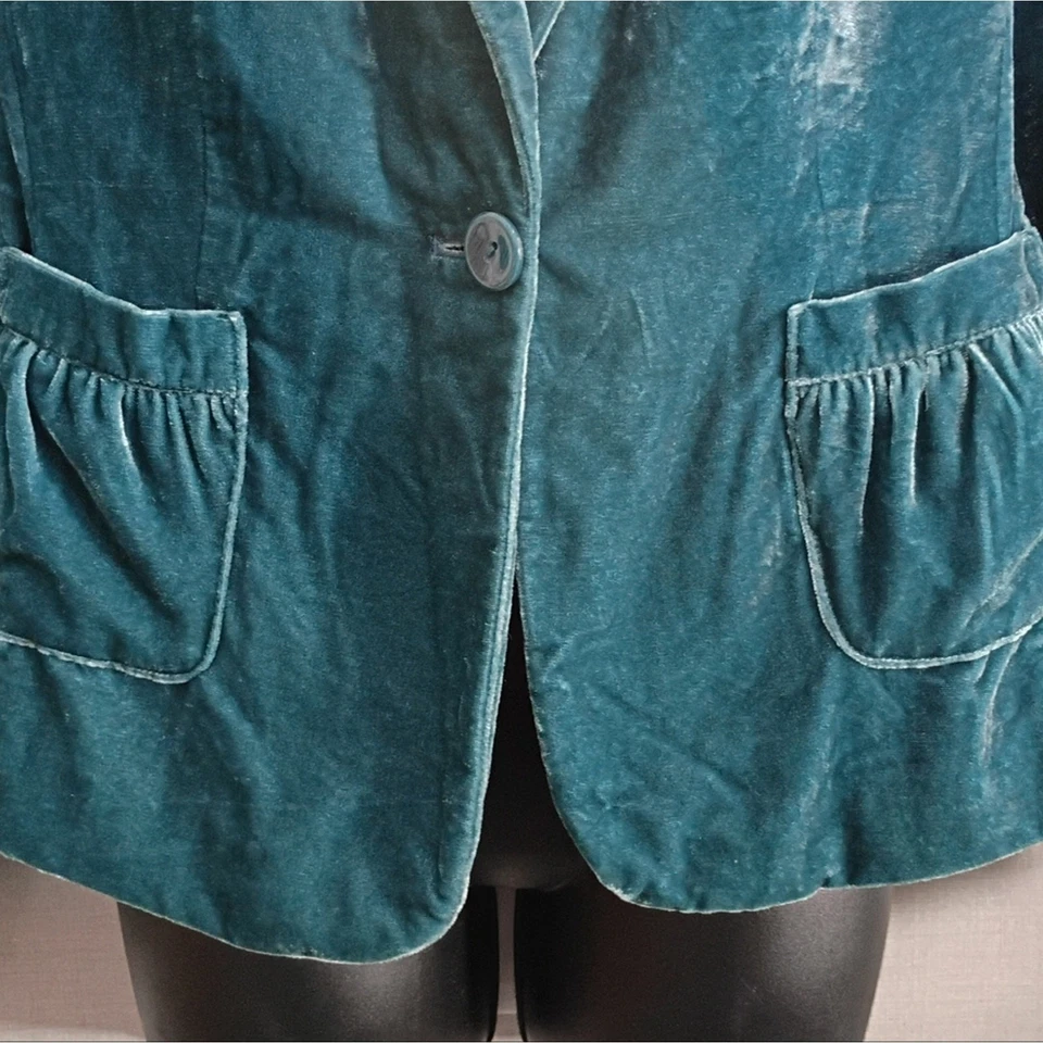 Vintage Y2K Teal Velvet Women's Blazer Size 10 2000s One Button Britney Spears - Image 4 of 4