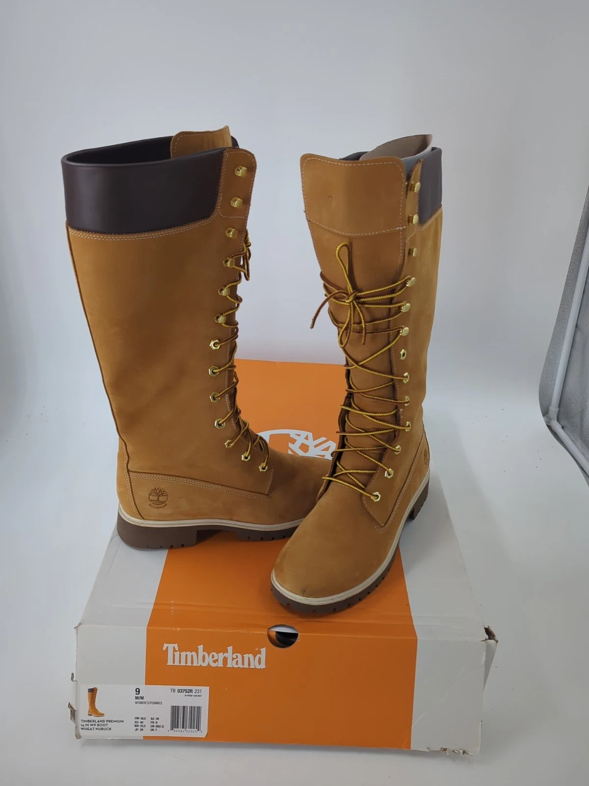 Timberland New Premium 14" stivali stringati impermeabili grano nabuk donna taglia 9M M