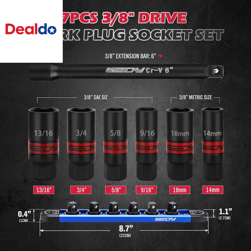 8-Piece 3/8''-Drive Spark Plug Socket Set, SAE & Metric Impact Spark Plug Socket - Picture 2 of 12