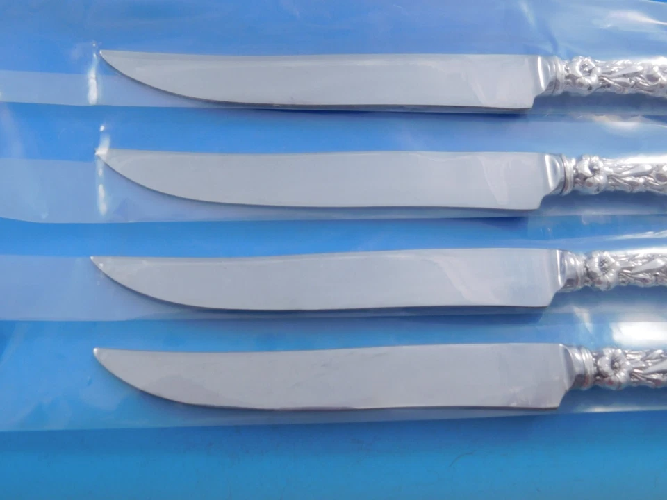 Juego de cuchillos para carne de plata esterlina Lily by Whiting 4 piezas grandes tamaño Texas personalizado Foto 3 de 4