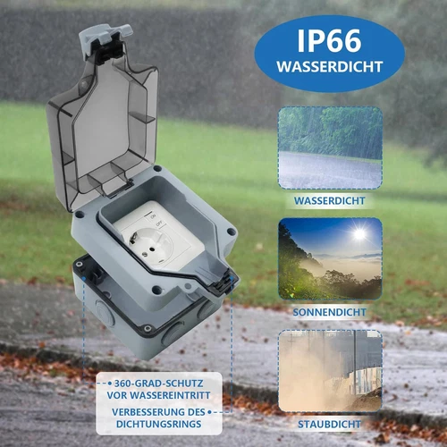 Presa esterna presa da giardino impermeabile da incasso 250V IP66 - Foto 13 di 17