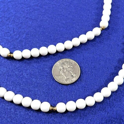 Vintage Long White Lucite Bead Necklace by Monet - Small Gold Tone Beads - 54" - Picture 3 of 5