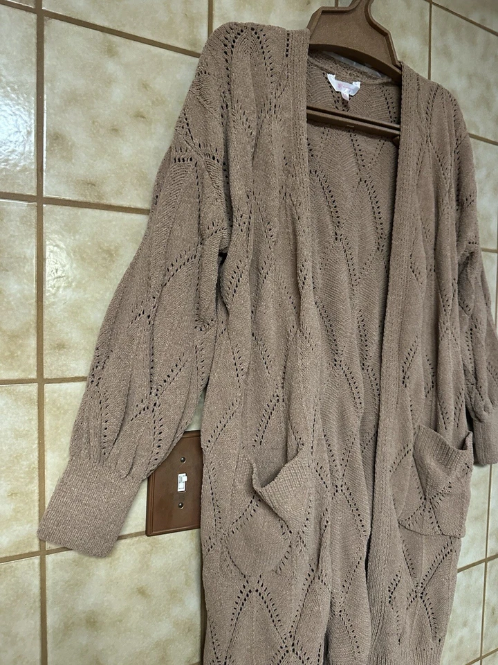 Exhilaration Women’s Cozy Tan Cable Knit Cardigan, Boho Pockets Lagenlook, XXXL - Image 2 of 4
