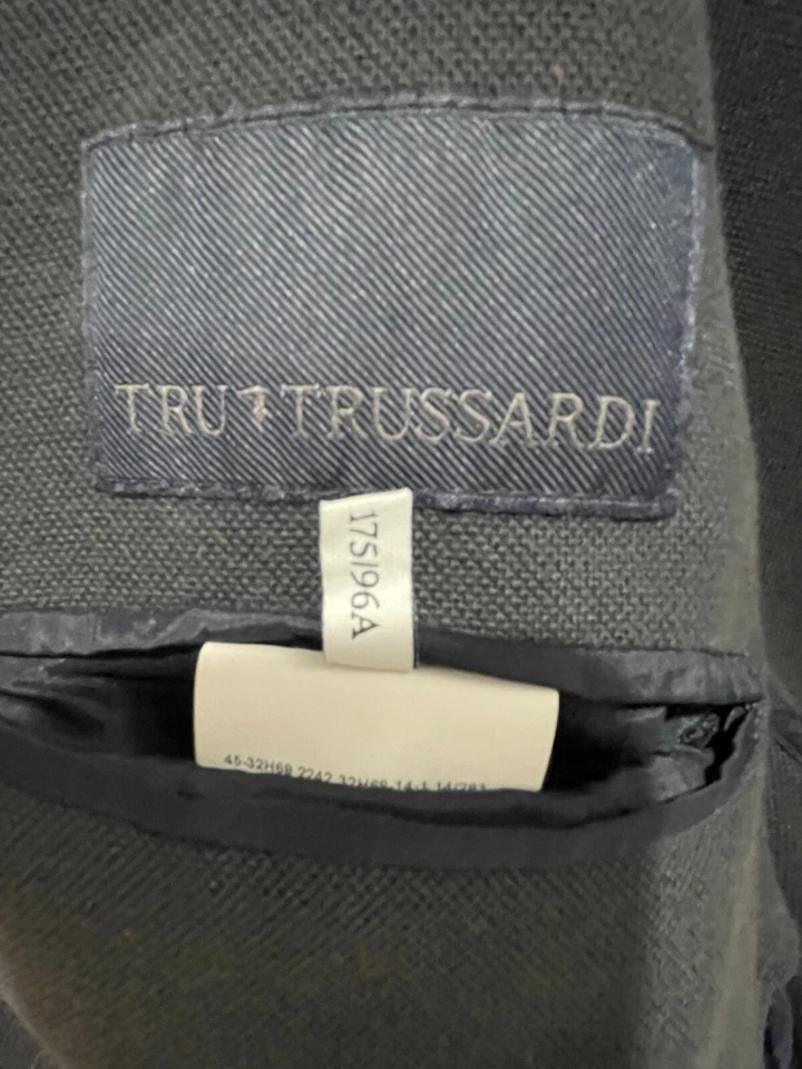 男式灰色(石板)Trussardi 针织西装夹克,尺寸:48 意大利制造 — 第 2/4 张图片
