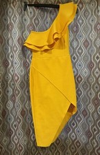 One Shoulder Asymmetric Yellow / Gold Dress for Women Party / Pre-Owned