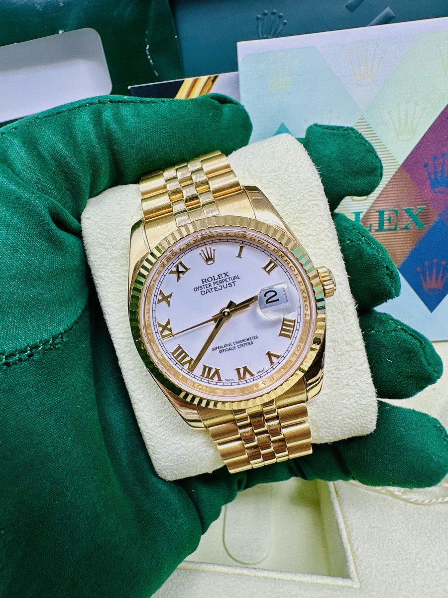 Rolex Datejust 36MM Yellow Gold White Roman Dial 116238