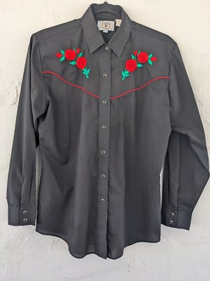 Chemise Western Femme ELY Country Charmers Taille M - Blanc, Rouge, Rose, Perles - Boutons Pression - Occasion