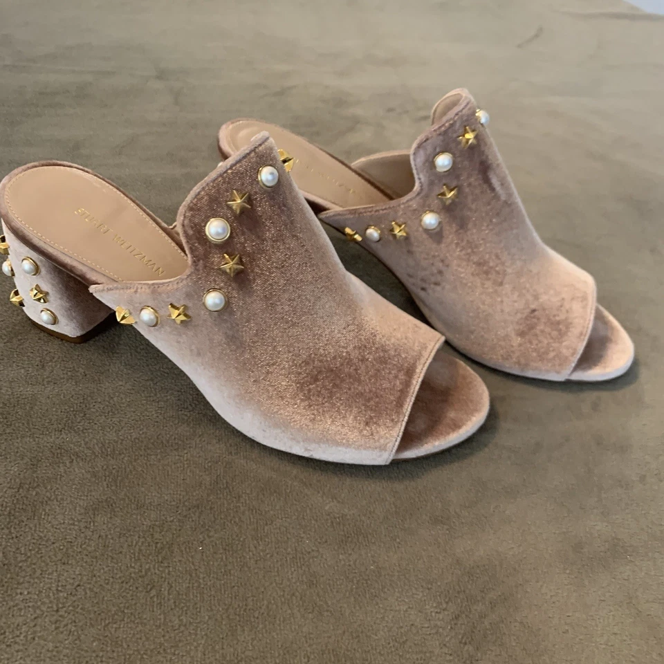 Zapatos Stuart Weitzman Do Hickey Rosa Polvoriento Tacones Mula 6.5 Medianos Adornados