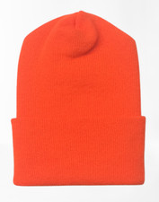 Made In USA Warm Fine Knit Roll Watch Cap Safety Orange Beanie Hat Winter Unisex