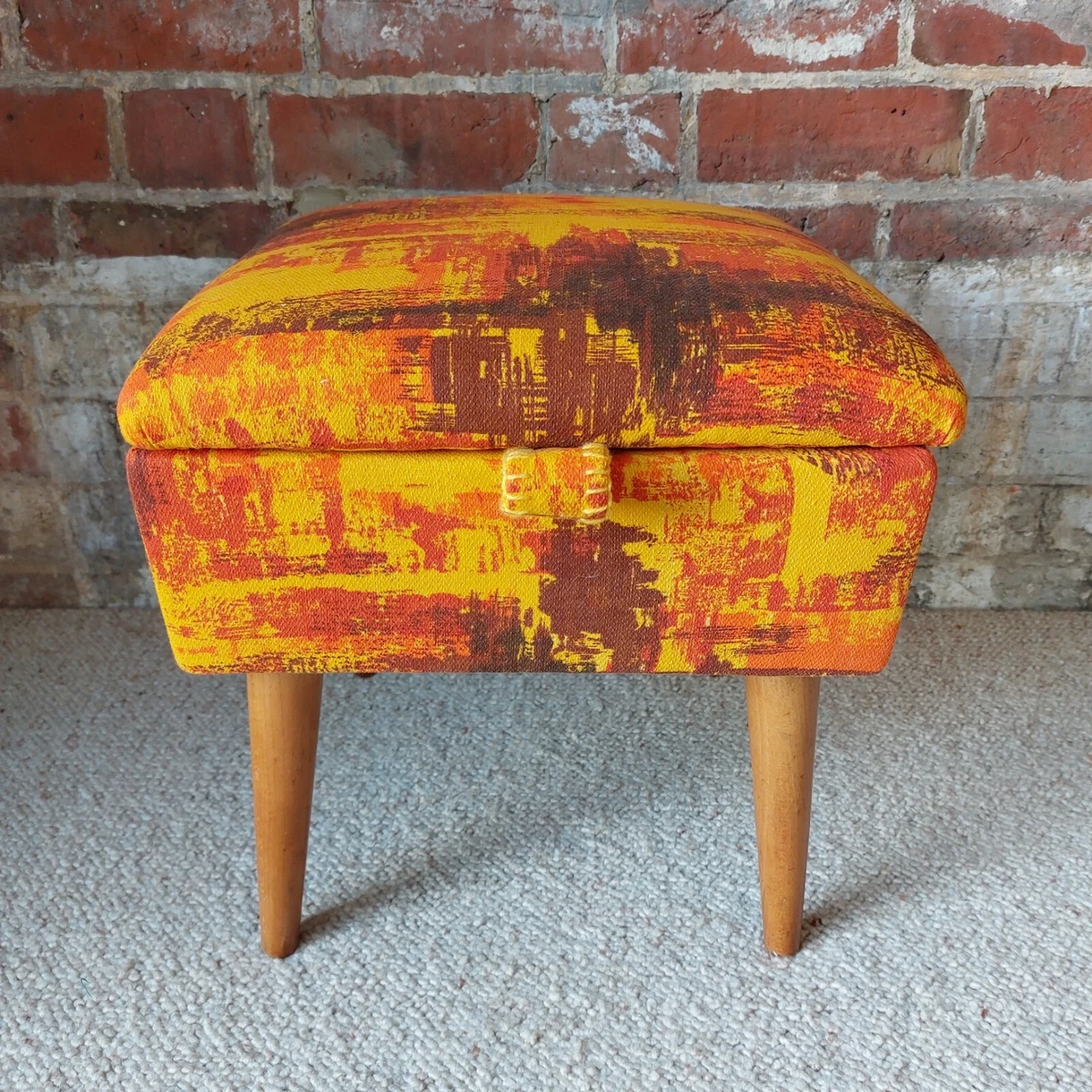 Fab Vintage Mid Century Sherborne Sewing Box Footstool Ottoman Pouffe Orange