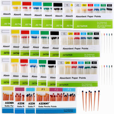 AZDENT Dental Gutta Percha Points &Absorbent Paper Points Taper Coded Endodontic