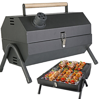 Portable Charcoal Grill 2 Side Stove Barbecue Smoker with Grill Pan & Grill Mesh