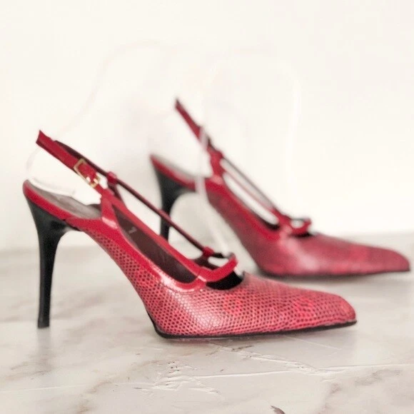 Tods Mujer Cuero Rojo Cordones Punta Reptil Tacones 7 Foto 2 de 4