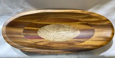 Artisan Hand Turned Multi Color Segmented Shallow Oval Wood Bowl 14.5  x6  