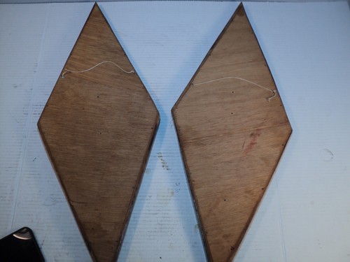 Vintage MCM Teak Carved Wood man & Woman on Diamond Frame and Burlap Background - Picture 6 of 6