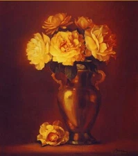 oil painting flowers in a vase hand painted in oil on canvas Home wall Decor 36"