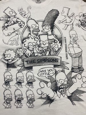 Liquid Blue The Simpsons Shirt Mens Medium White Comic Pencil Sketch Drawing AOP
