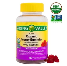 Spring Valley Organic Vegetarian Vitamin B12 Energy Gummies, 3000 mcg, 100 CT..+