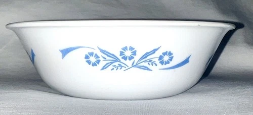 Corelle Blue Cornflower 6" Cereal Soup Bowl White Milk Glass Corning USA Vintage
