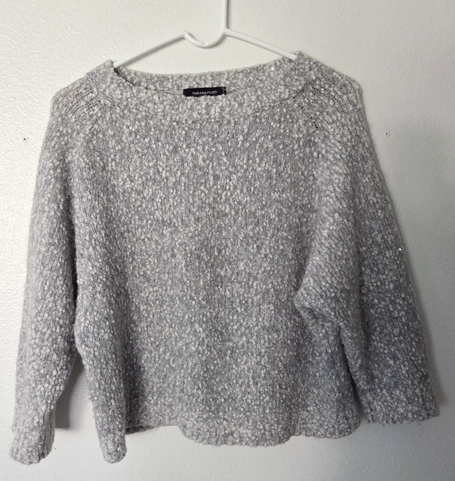 Fabiana Filippi Boucle effect Sweater Womens 8 M Gray Merino Wool Alpaca Italy - Image 2 of 4
