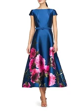 Kay Unger Ina Floral Mikado Tea Length Dress -Size 14