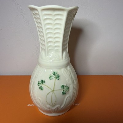 Vintage Belleek Nadine Überlauf Vase Porzellan 5'' Irland Kleeblätter 7. Mark