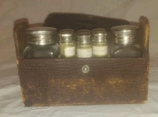 Antique Doctor Medicine Apothecary Leather Kit Glass Vials Holder Travel Empty