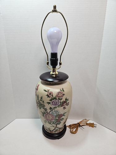 Vintage Chinoiserie Emaille Keramik Ingwerglas Vase Tischlampe Floral - Bild 3 von 10