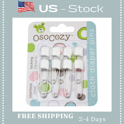 Diaper Pins - {White} - Sturdy, Stainless Steel Diaper Pins with Safe Locking Cl