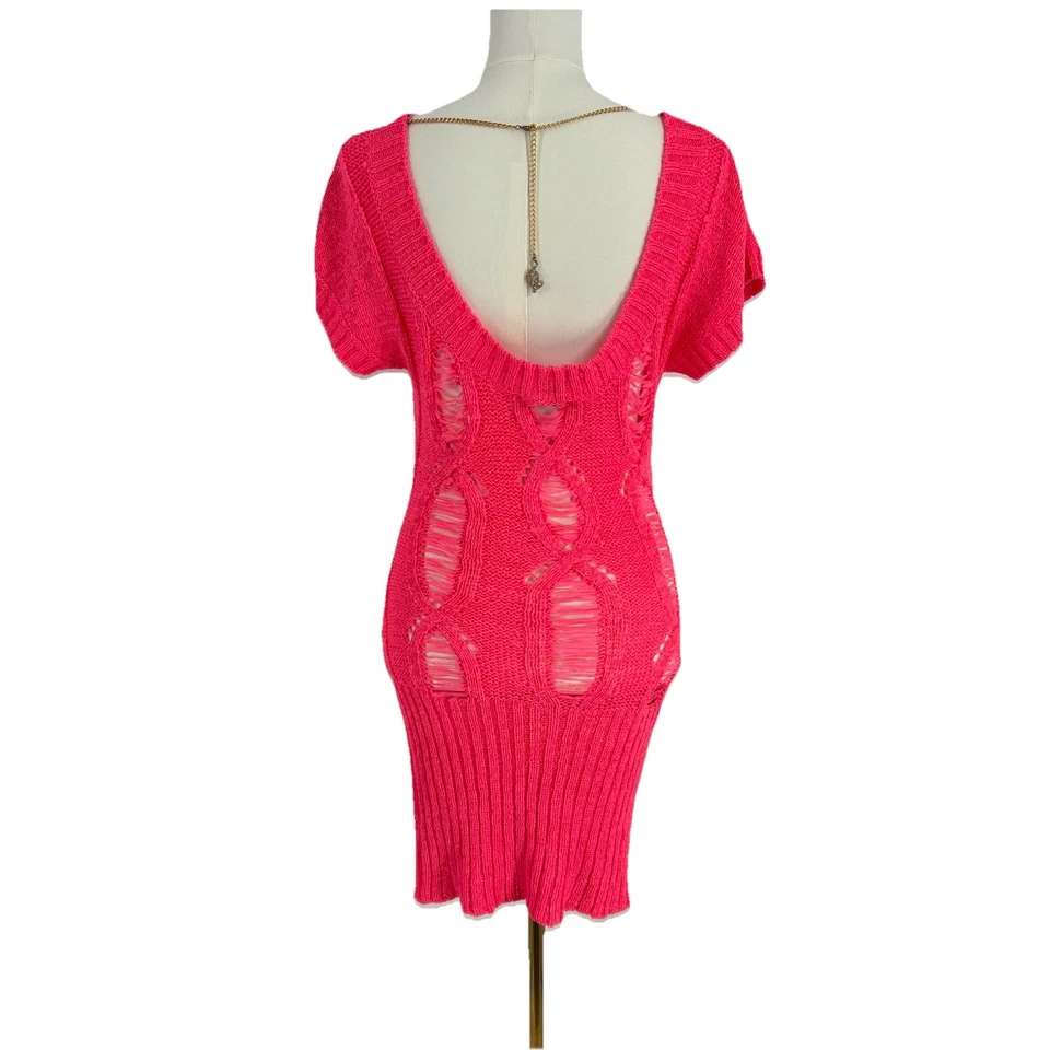 Vestido Suéter Y2K Baby Phat Mujeres Envejecido L Rosa Neón Cadena Logo Indie Sleaze Foto 3 de 4