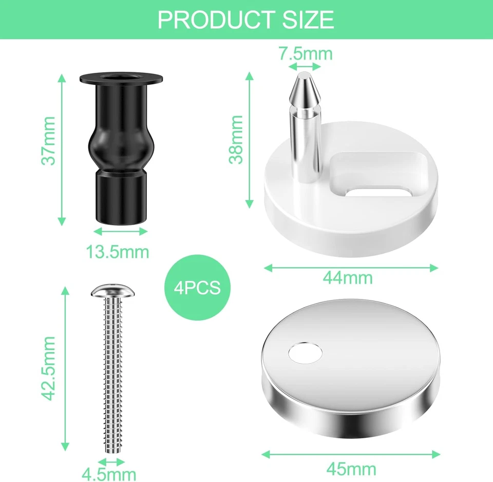 4 Pezzi Cerniere Tavoletta WC, Cerniere Copriwater, Fissaggio Tavoletta WC, Fiss - Immagine 2 di 4