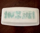 Vintage Pyrex Amish Butterprint Turquoise Butter Dish White Milk Glass