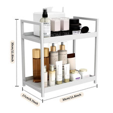 2-Tier Under Sink Sliding Cabinet Basket Organizer with Hooks & Cups