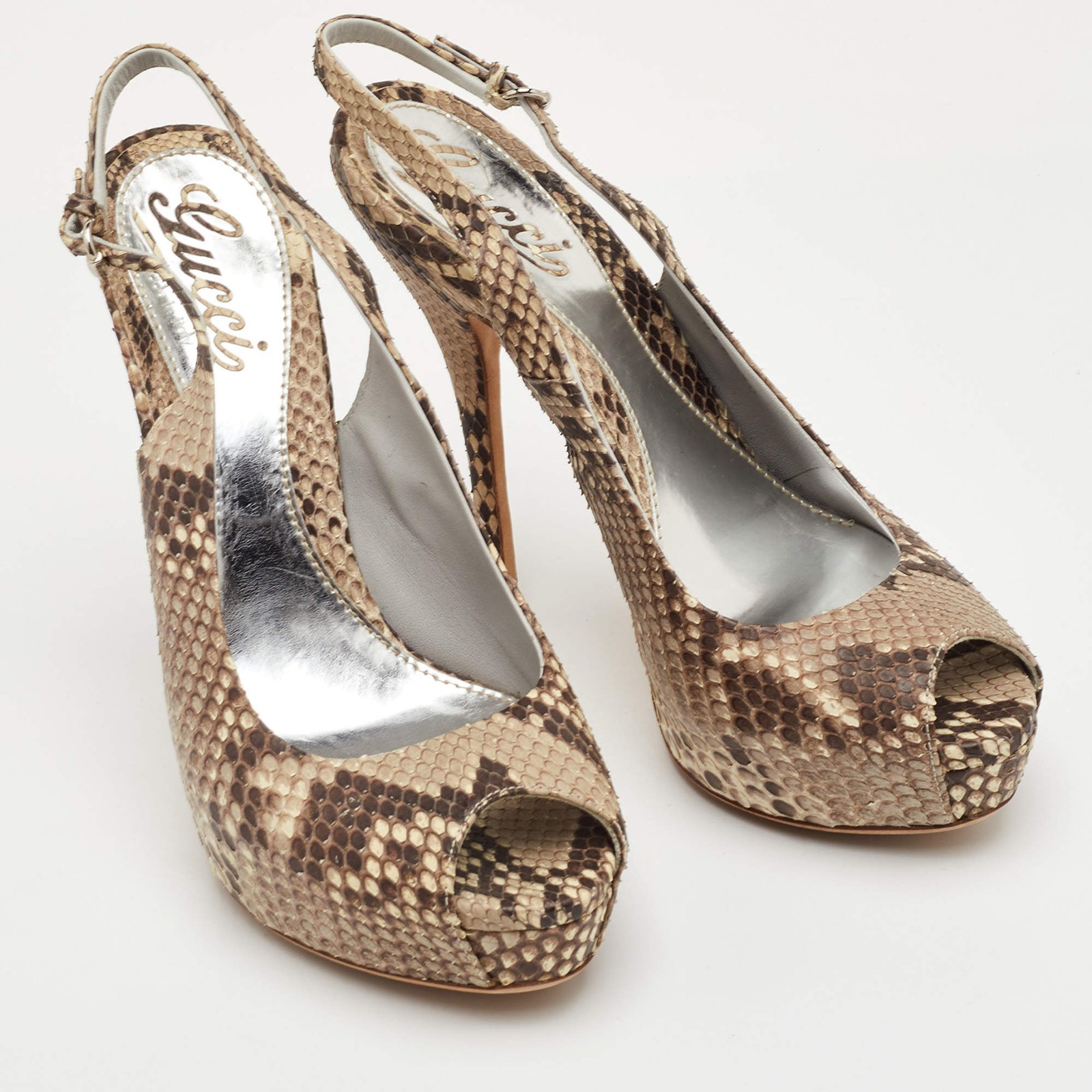 Gucci Sofia Size 36 GreyBrown Python Leather Peep… - image 4
