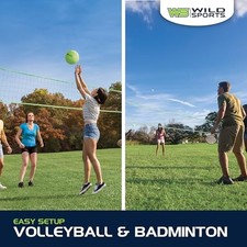 WILD SPORTS 2-in-1 Volleyball & Badminton Combo Set - 20 Ft Net - Quick Setup