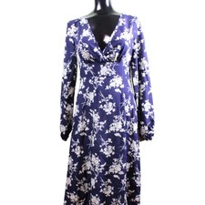 Shein Blue Cream V-Neck Lightweight Floral Print Midi Dress, size 4 ~ Pre-Loved